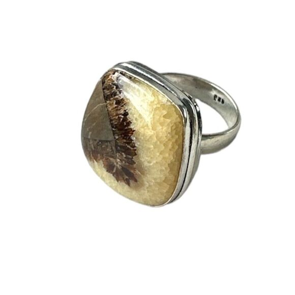 NEW Agate Square / Princess Ring 925 Silver Overlay Cream Brown Triangle Size 5 - Picture 13 of 13